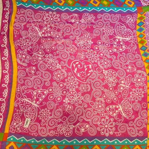 YSL Yves Saint Laurent Silk Bright Butterfly Floral Scarf! Excellent Condition! - Picture 3 of 8